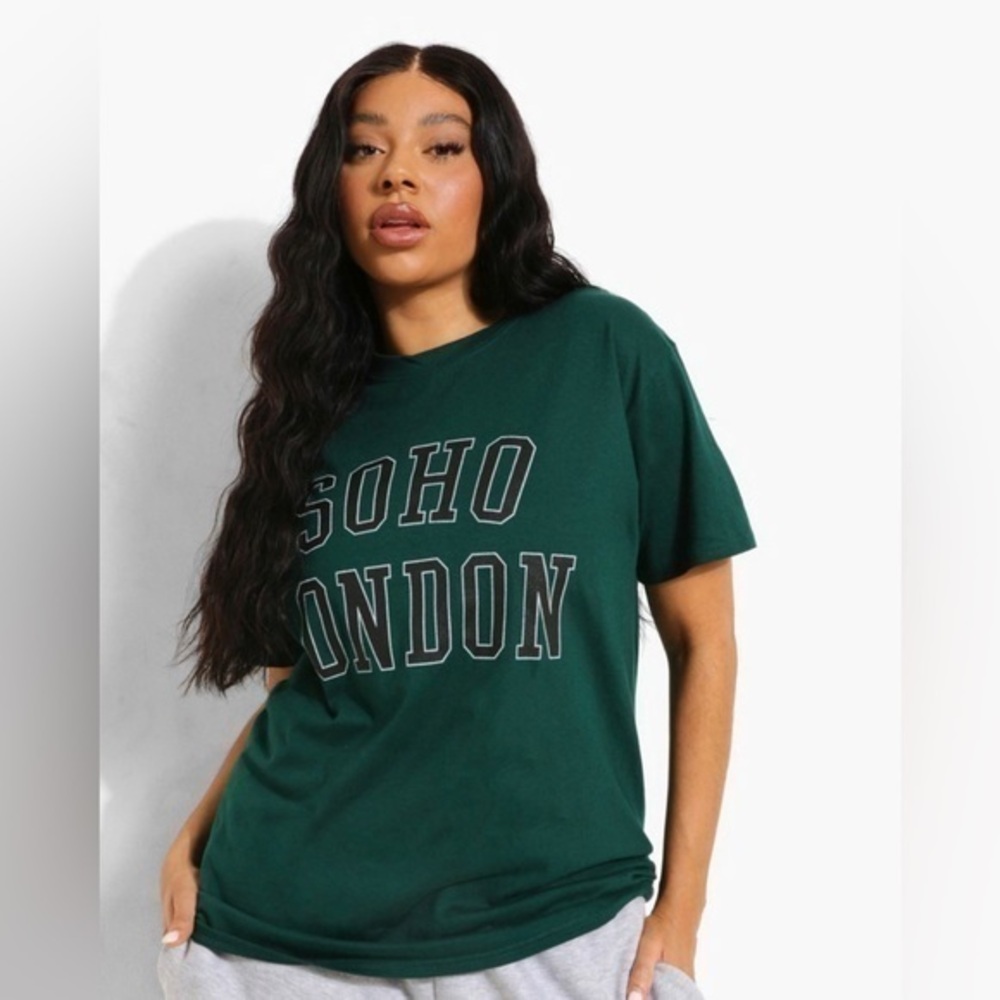 Boohoo Green Soho Slogan Oversized T-Shirt